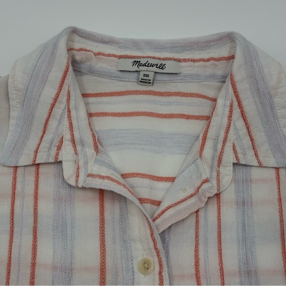 Madewell Women’s Beachside Striped Cotton Blend Cropped Button-Up Shirt XXS Blue - Picture 6 of 15